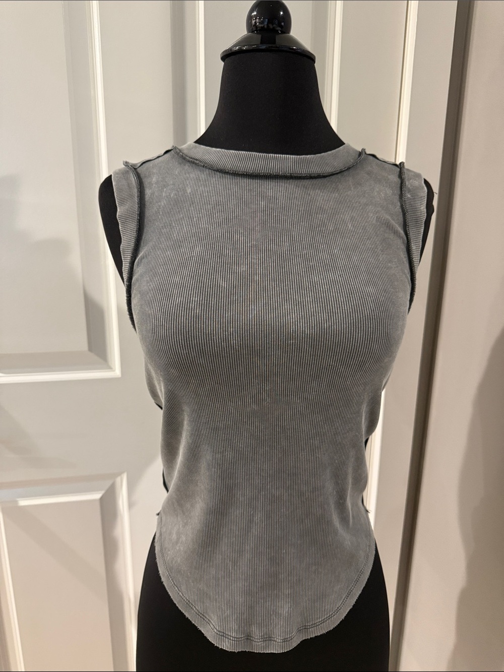 Washed Gray Ribbed Tank Top - Sleeveless Crewneck